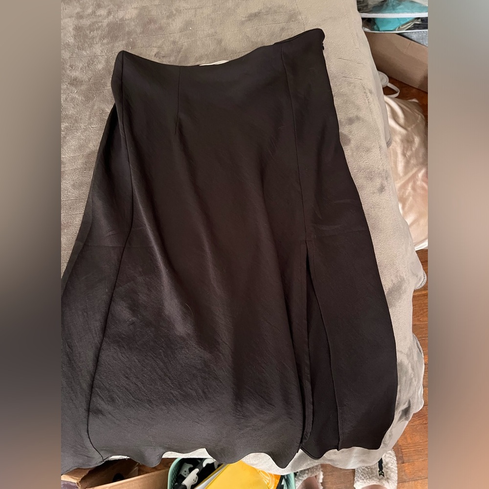 Black satin midi skirt